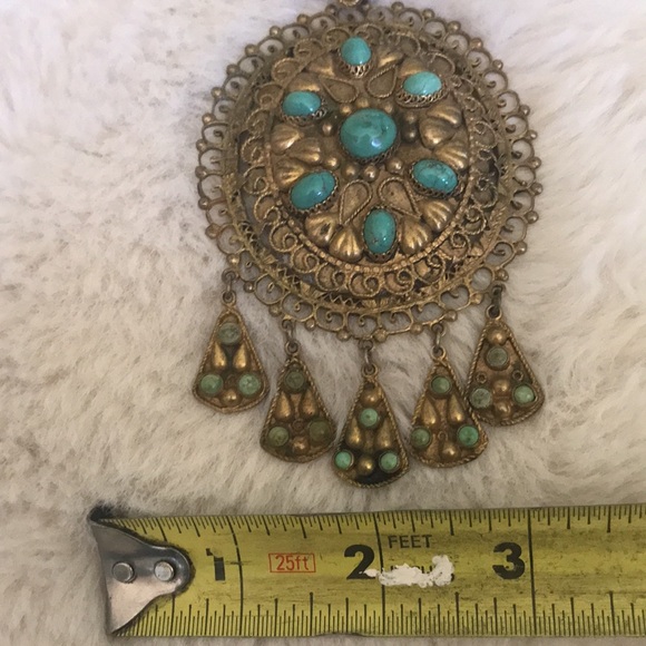 HOLDEtruscan style vintage necklace fauxturquoise/gold tone GYPSY Beach, Glamour - Picture 9 of 9